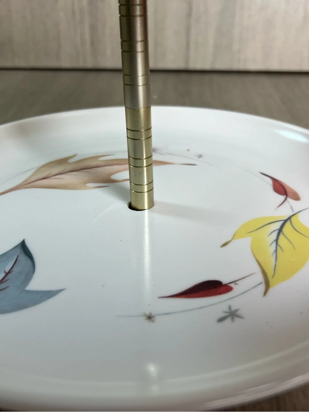 Tiered tray made vintage plates Melamine ( plastic) leaves retro kitchen party